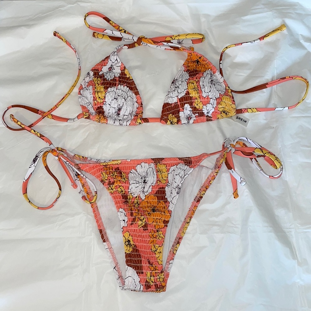 Barely worn pink and brown flowered bikini set from SHEIN